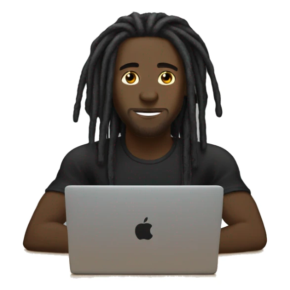 Black-guy-with-dreads-wearing-black-trackstuit-sitting-down-on-chair facing-foward-focused-on-laptop-computer- sticker