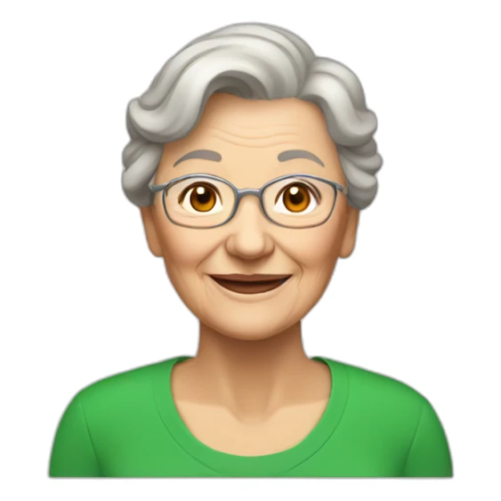 Smiling elderly woman in green jersey no glasses. Light brown hair sticker