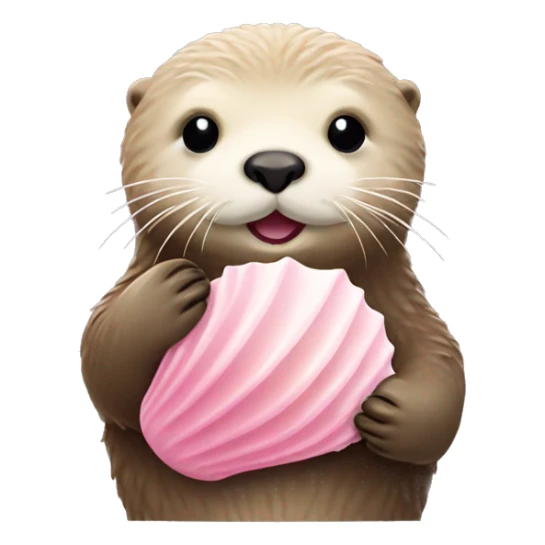 beige sea otter holding pastel pink sea shell sticker