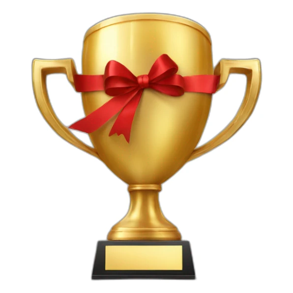 golden football cup with two red ribbons sticker