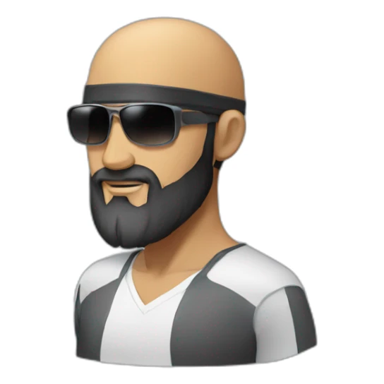 no hair man with long beard and wearing side back cap and viper sunglasses sticker