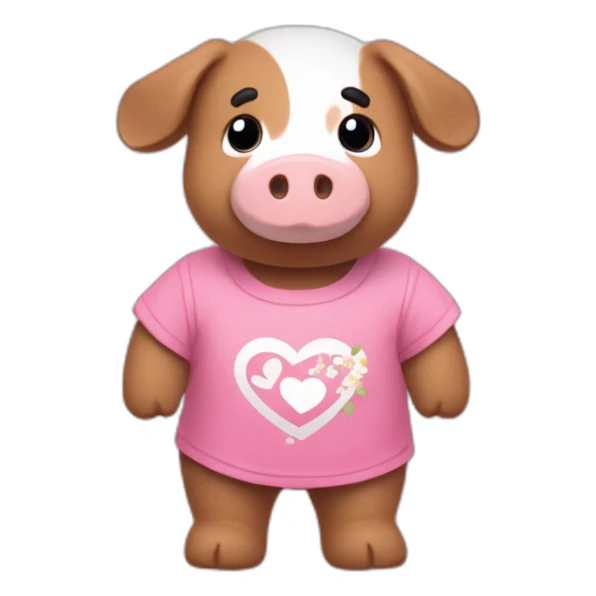 Un doudou cochon rose avec un t-shirt « i love Bretagne » sticker
