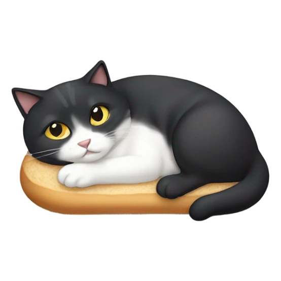Fat black cat laying down, looking like a loaf of bread ￼ sticker