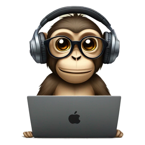 Monkey wearing headphones and glasses and watching laptop  sticker