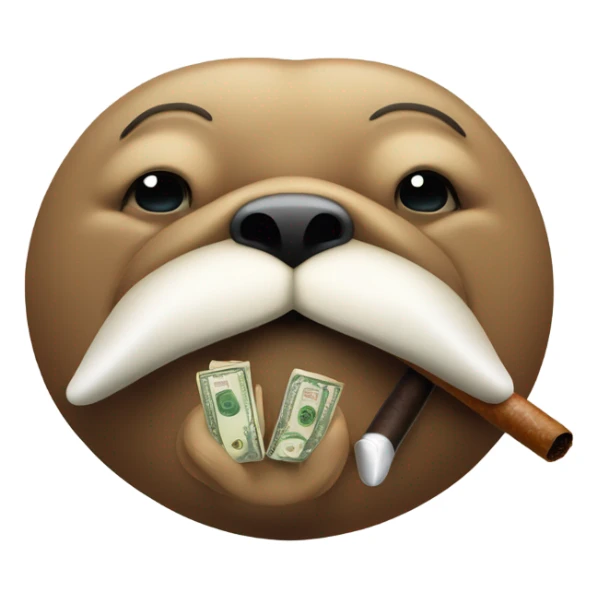 Cigar smoking walrus sticking middle finger up while holding money sticker