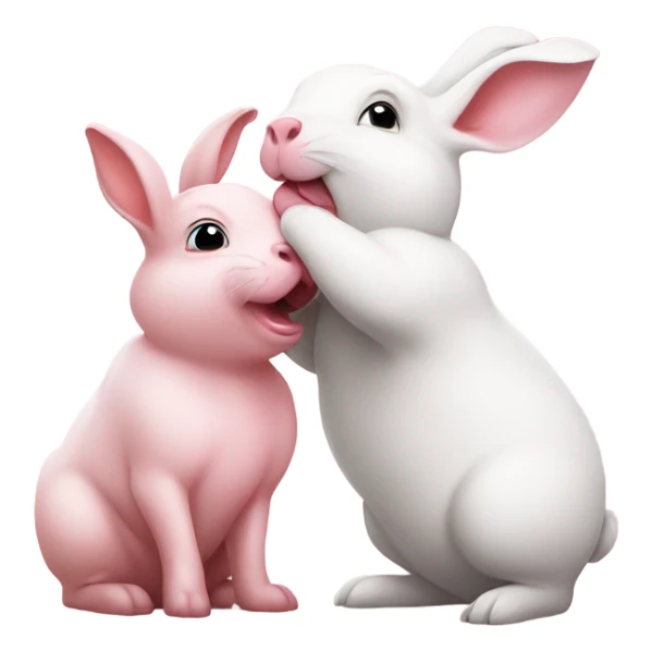 A white male rabbit kissing a pink female pig sticker