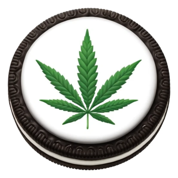 black and white oreo cookies with cannabis leaf sticker