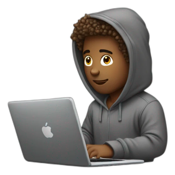 guy with hoodie typing infront of laptop with nice hairs no beard sticker