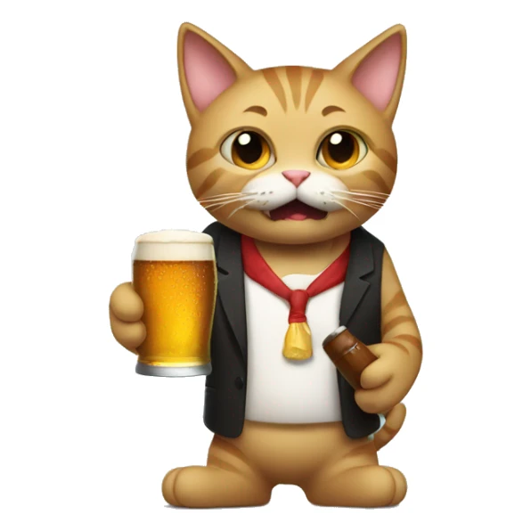 cat holding a beer in one hand and a cigar in his mouth sticker