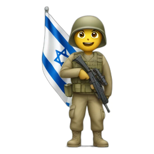 A soldier holding an Israeli flag sticker