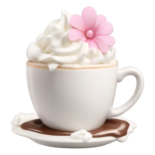 Hot chocolate with pale pink flower and whipped cream sticker