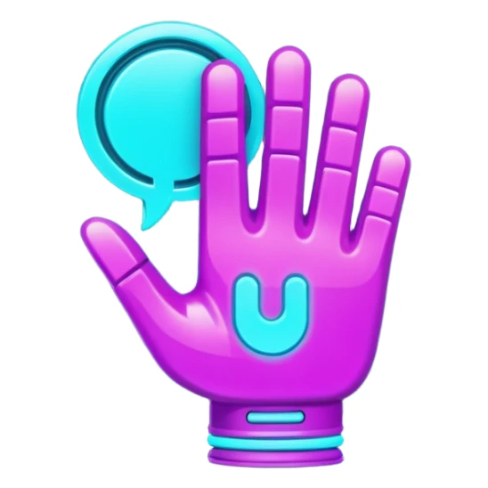 futuristic glowing thumbs down, neon purple and cyan glow, dark background, digital tech style
 sticker