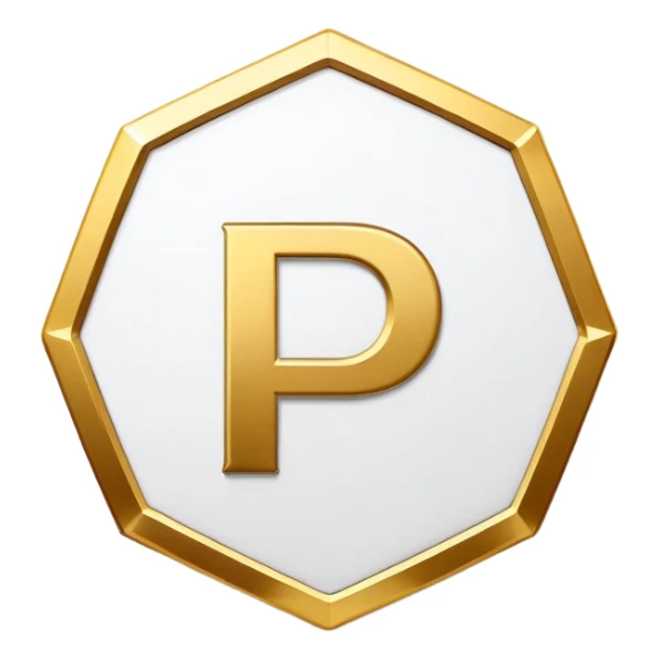 hexagonal badge with a huge « P » in the middle sticker