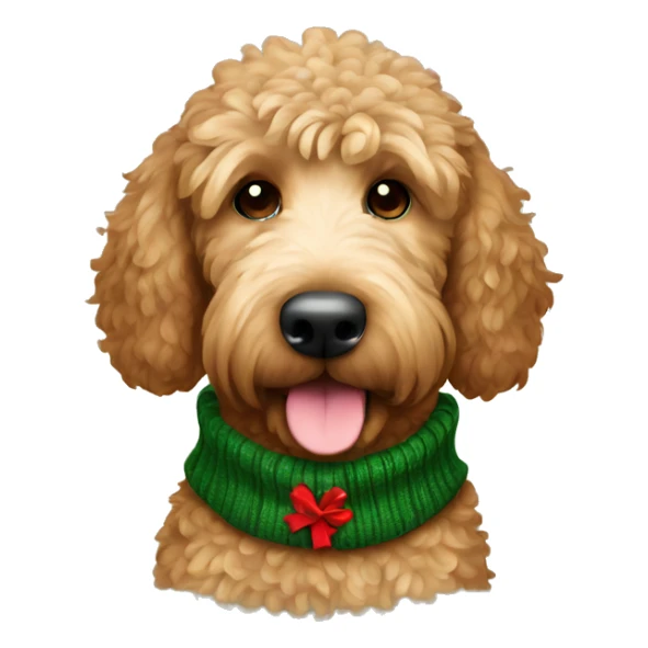 brown golden doodle wearing Christmas sweater  sticker