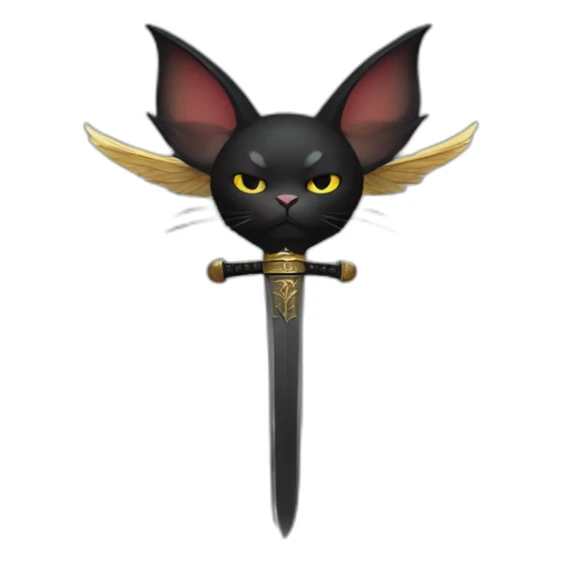 black cat with bad face, big wings, a samurai sword, dressed like a king sticker