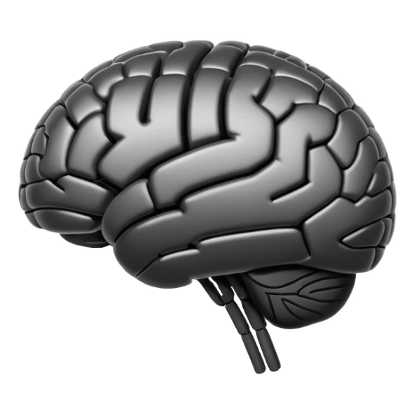 Futuristic AI brain emoji, simplified brain silhouette, metallic black and white, glowing neural lines inside, flat vector design, minimal clean style

 sticker