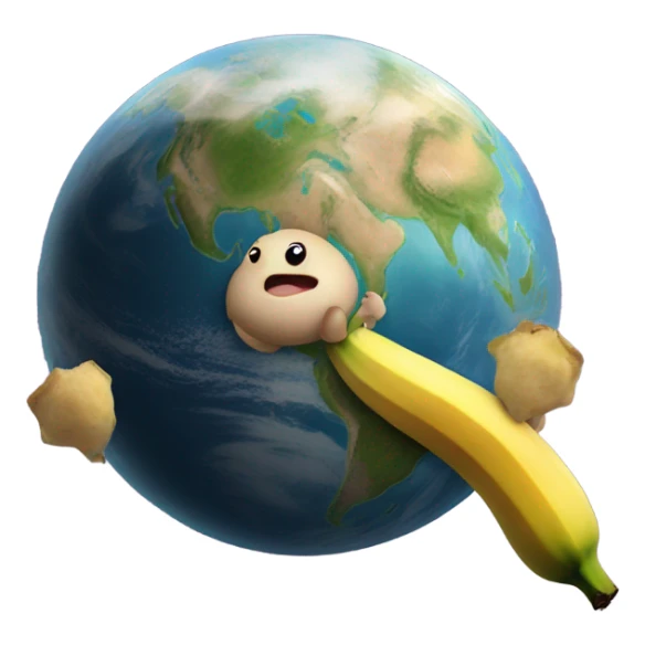 Planet with 2 baby legs eating a banana sticker