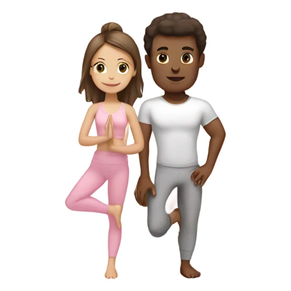 White brunette yoga girl light pink clothes and boy sticker