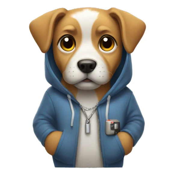 Dog with a hoodie and a Nintendo switch sticker