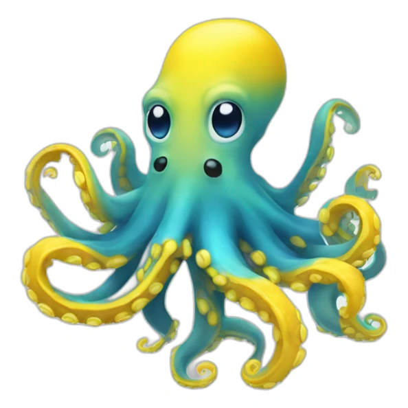 A blue octopus with a big smile with yellow under arms, blue coloured itself sticker