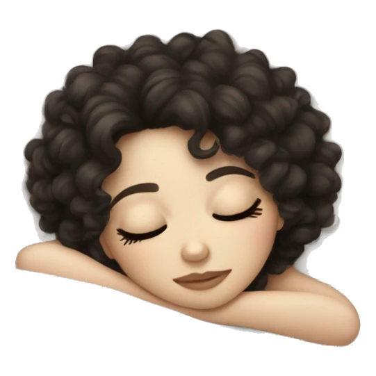 pale white girl dark curly hair sleeping on bed on pillow sticker