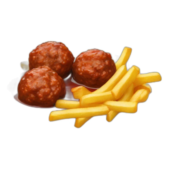 meatballs brown sauce and fries in dish sticker