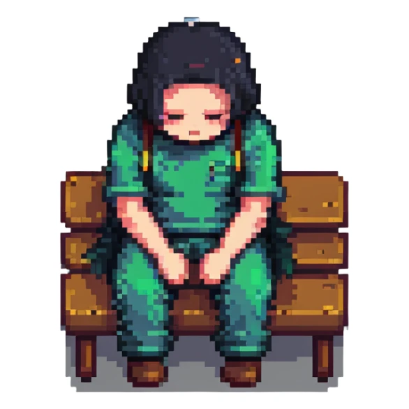 tired or sluggish character representing lethargy in pixel art style sticker