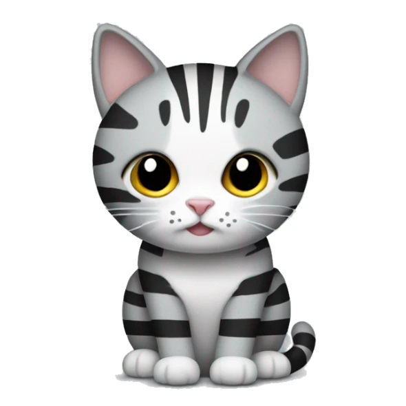 Create a cat with stripes (grey and a bit black) and a white little beart  sticker