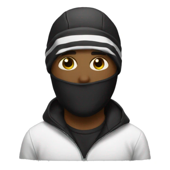 Man wearing a ski mask with black and white shirt sticker