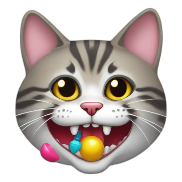 California spangled Cat with toys in teeth sticker