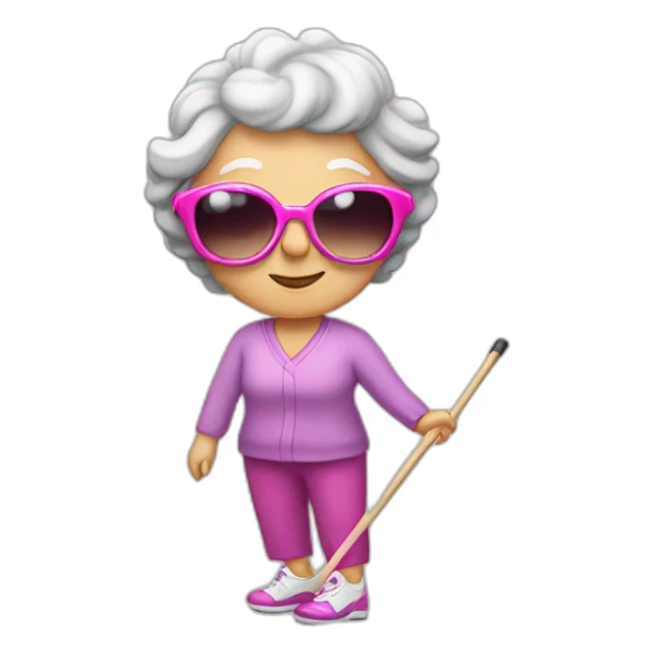 Curling old lady doing gymnastics with pink sunglasses sticker