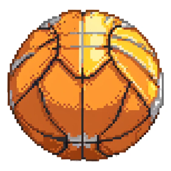 silver basketball, metallic silver surface with classic orange seams sticker