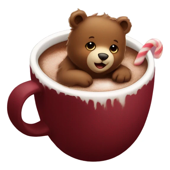 Baby bear inside of a cup of hot cocoa. Burgundy colored cup.  sticker