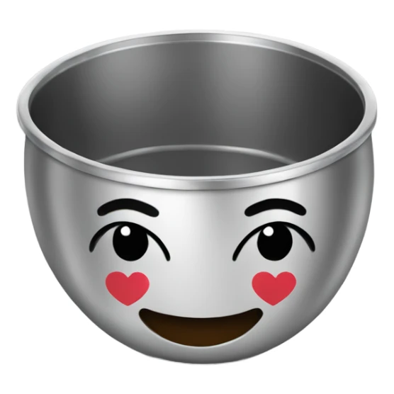 Metal bowl with smiling face saying “I love the Chengs” sticker