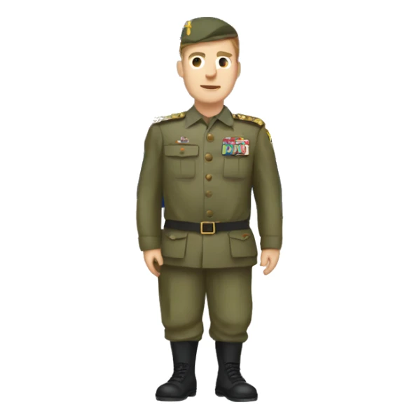 White man in army uniform holding a flag of Serbia sticker