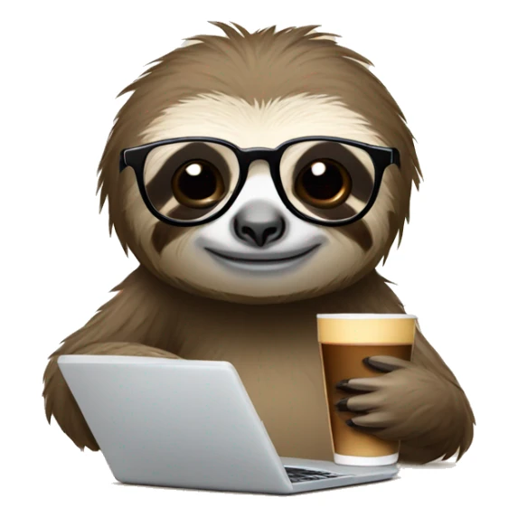 tired sloth wearing glasses with laptop and espresso tonic sticker