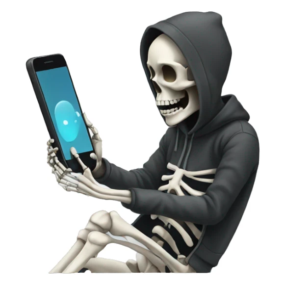 Skeleton wearing a hoodie and watching his phone sticker