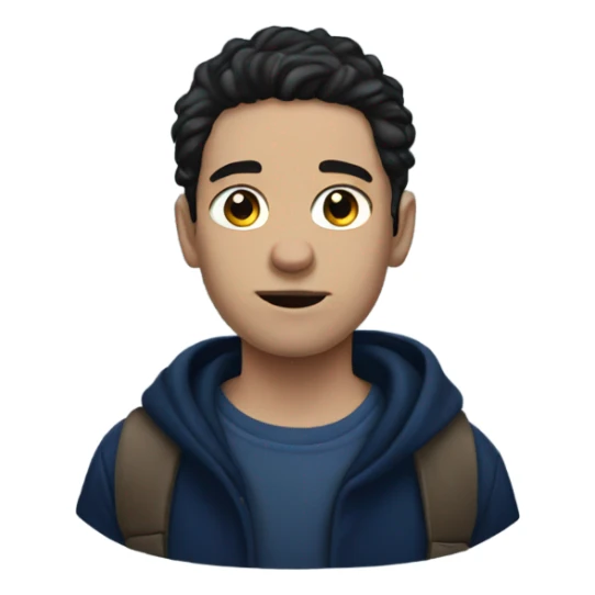 homeless white boy with black hair in a dark blue sweater sticker