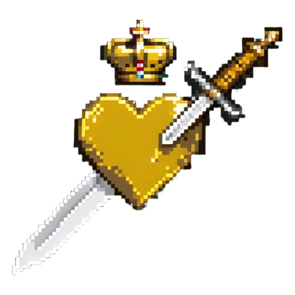 golden heart with a golden dagger crossing it sticker