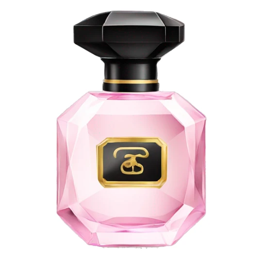 light pink crystal perfume bottle with black ribbon display sticker
