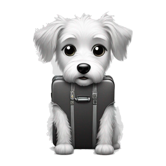 Black and white simple Sketch of Short scruffy dog with suitcase  sticker