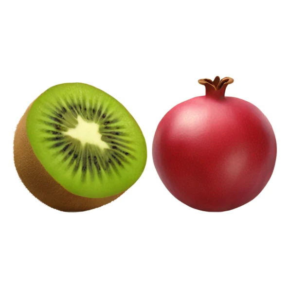 one kiwi and one pomegranate next to each other sticker
