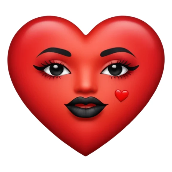 A solid red gradient heart, with three black lipstick kiss marks of different angles printed on it, retro matte texture, high contrast, clean edges, sticker style, romantic and sexy vibe, minimalist 2D illustration, no background
 sticker