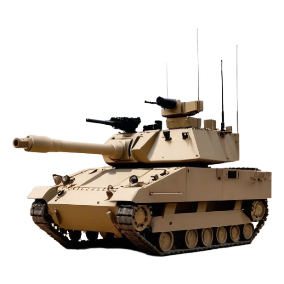 Bradley M2A3 (2019) – Cinematic-realistic Bradley M2A3, its dark sand-colored armor charging forward through a ruined urban landscape. The 25mm Bushmaster cannon fires bursts of tracer rounds as infantry dismount from the rear ramp, moving quickly under cover while the vehicle provides suppressive fire against an unseen enemy. sticker