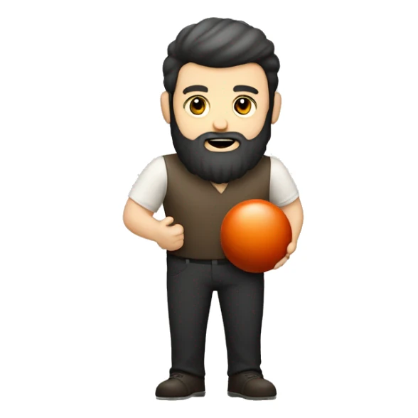 Rotund Bearded man, white skin tone, holding bowling ball, dark beard,   sticker