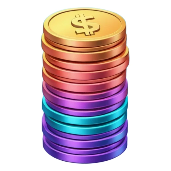 Stack of coins in gradient of turquoise, blue, pink, purple, and coral color sticker