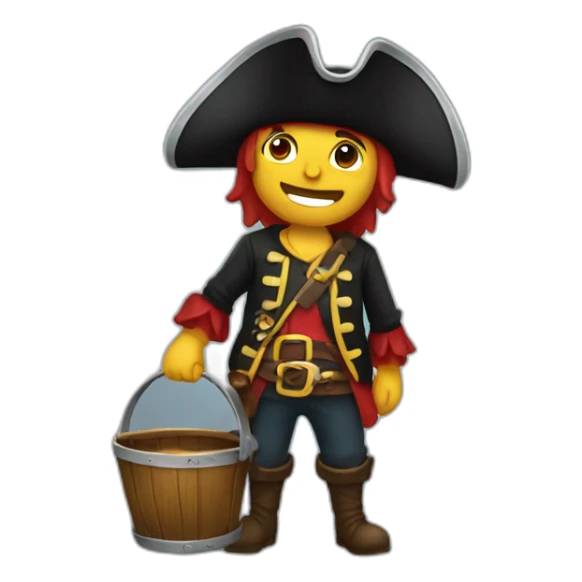 A pirate with a bucket in their hand sticker