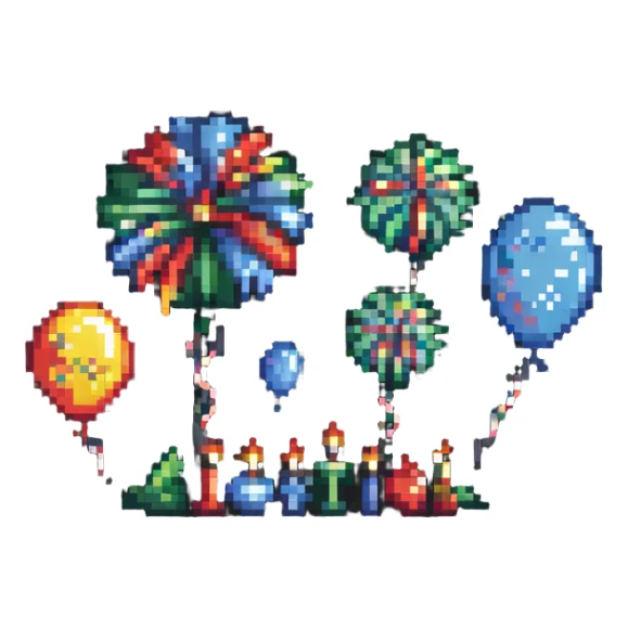 Celebration with fireworks and balloons sticker