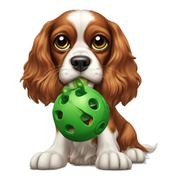 King cavalier charles spaniel with green toy "cog" in mouth   sticker