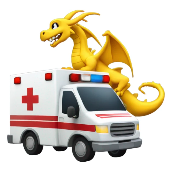 Yellow dragon driving an ambulance inside ambulance as an Emt sticker